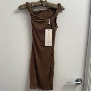 One Shoulder Brown Dress